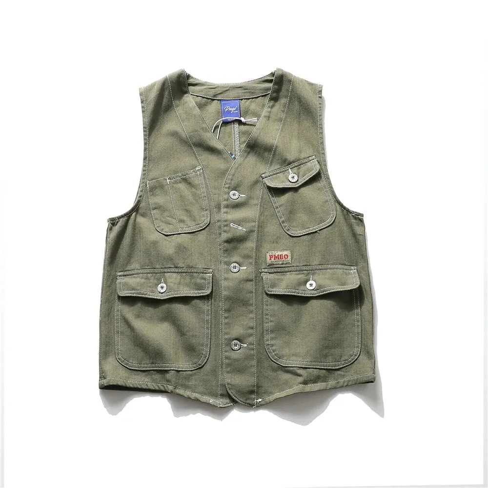 Multi Pocket Cargo Vest Safari Style Sleeveless Jacket for Men