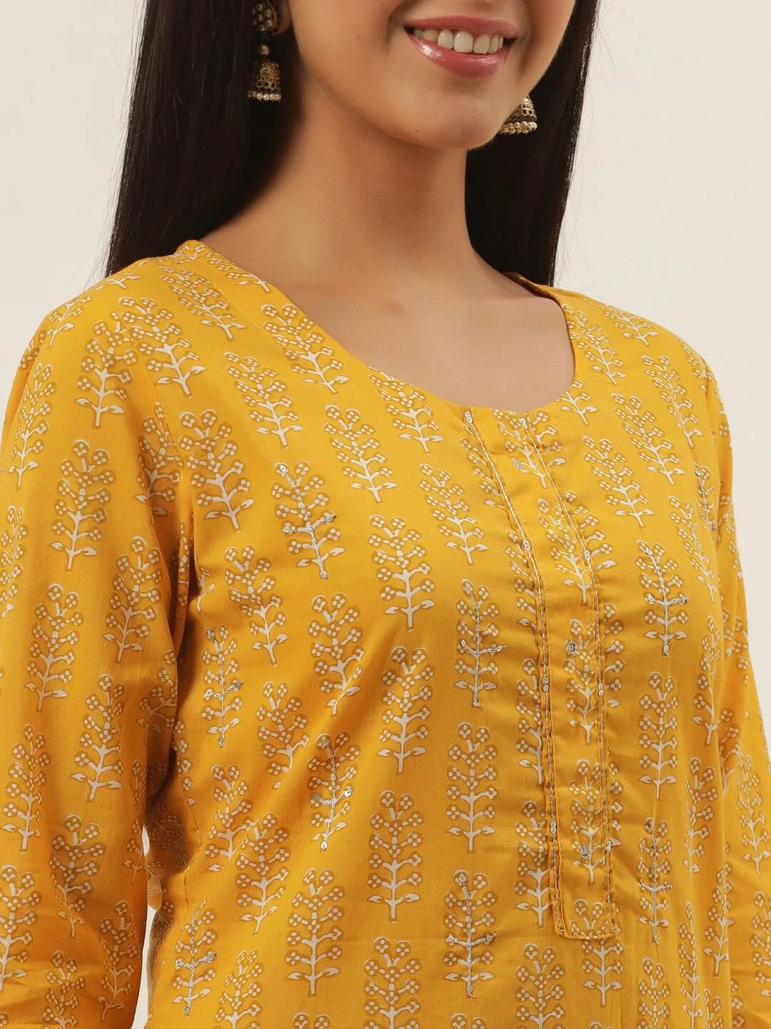 Mustard Ethnic Motifs Cotton Dupatta Set