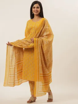 Mustard Ethnic Motifs Cotton Dupatta Set