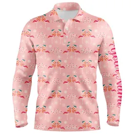 Pink Christmas Flamingos Mens Golf Polo Shirt Custom Funny Golf Shirts For Men Golf Gifts