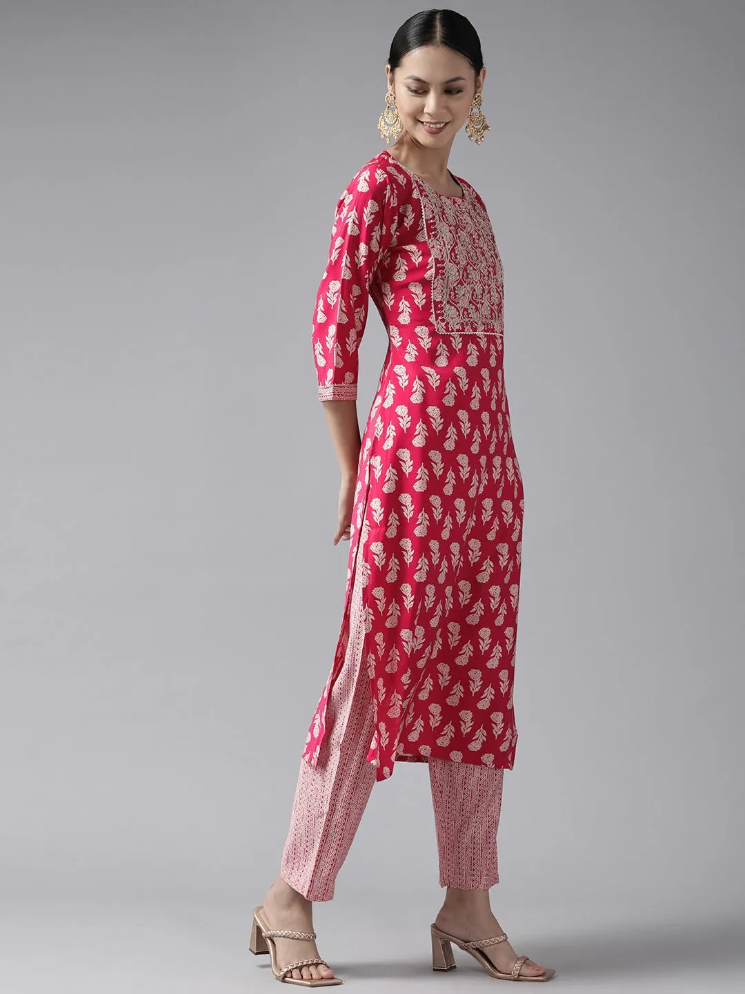 Pink Thread Work Dupatta Set