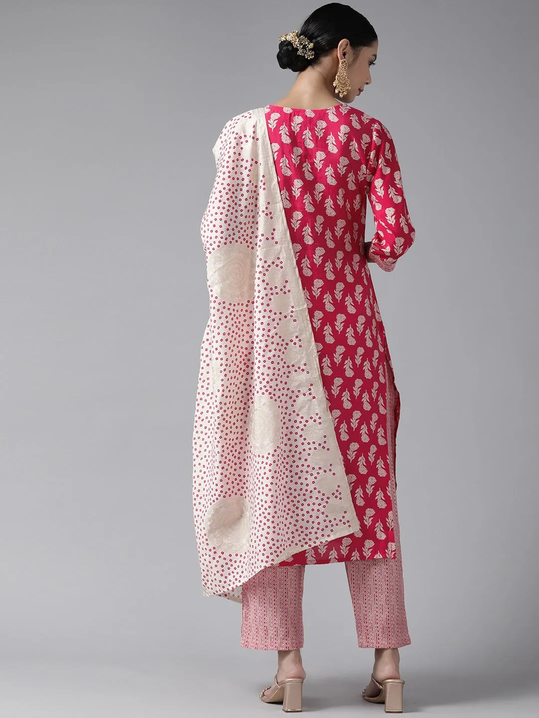 Pink Thread Work Dupatta Set