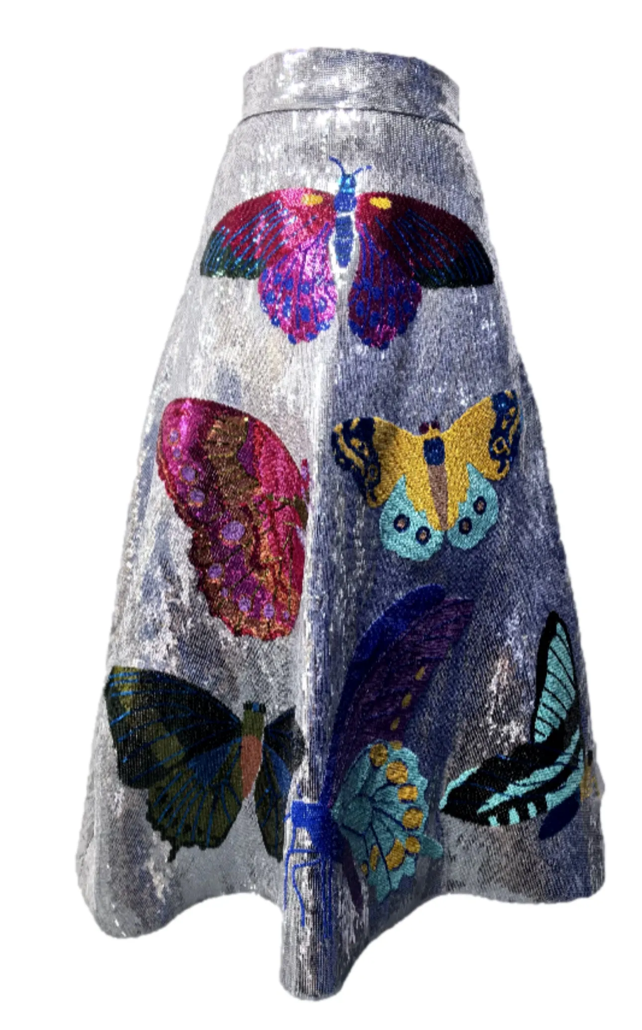 Queen Of Sparkles Silver Full Sequin Butterfly Midi Skirt