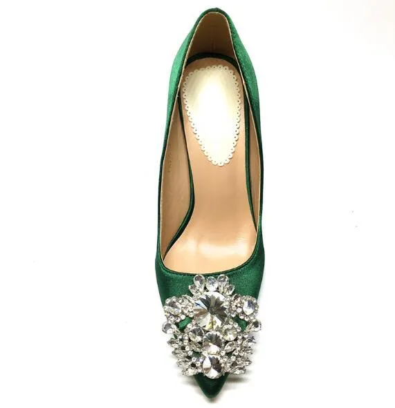 "Rhinestone, Glitter Sexy High Heels, Green Pointed Toe Pump Shoes, Crystal, Women, Wedding,  Zapatos Mujer"