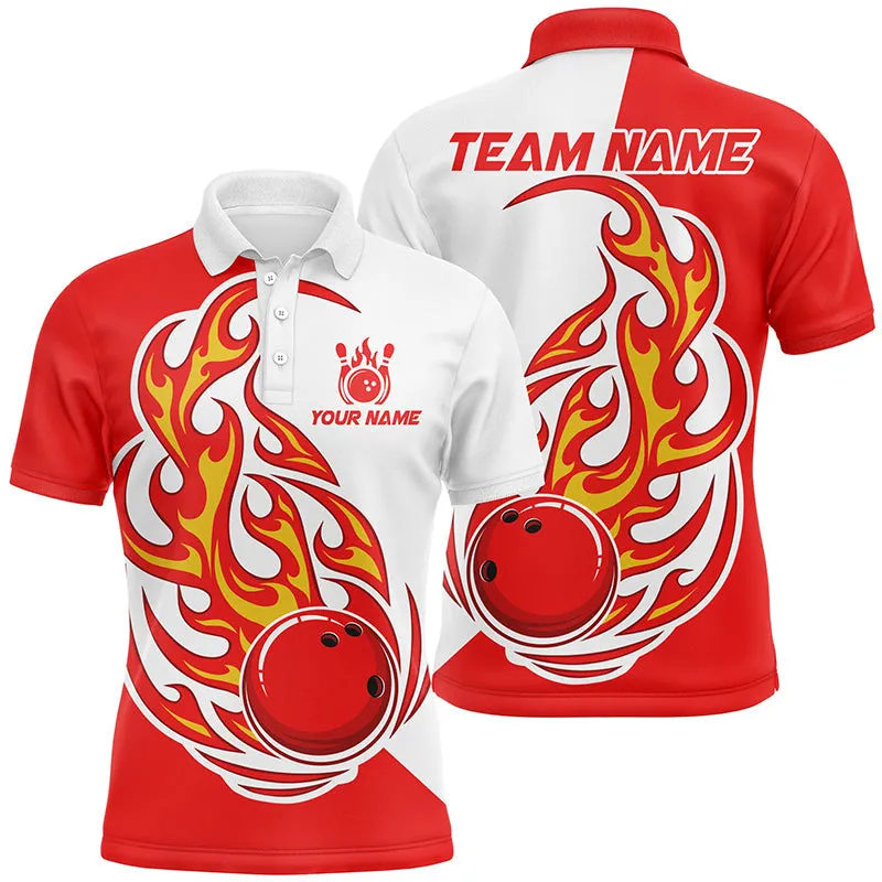 Red And White Bowling Ball Mens Bowling Long Sleeve Polo Shirts Custom Skull Bowling Team Jerseys