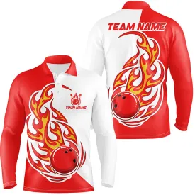 Red And White Bowling Ball Mens Bowling Long Sleeve Polo Shirts Custom Skull Bowling Team Jerseys