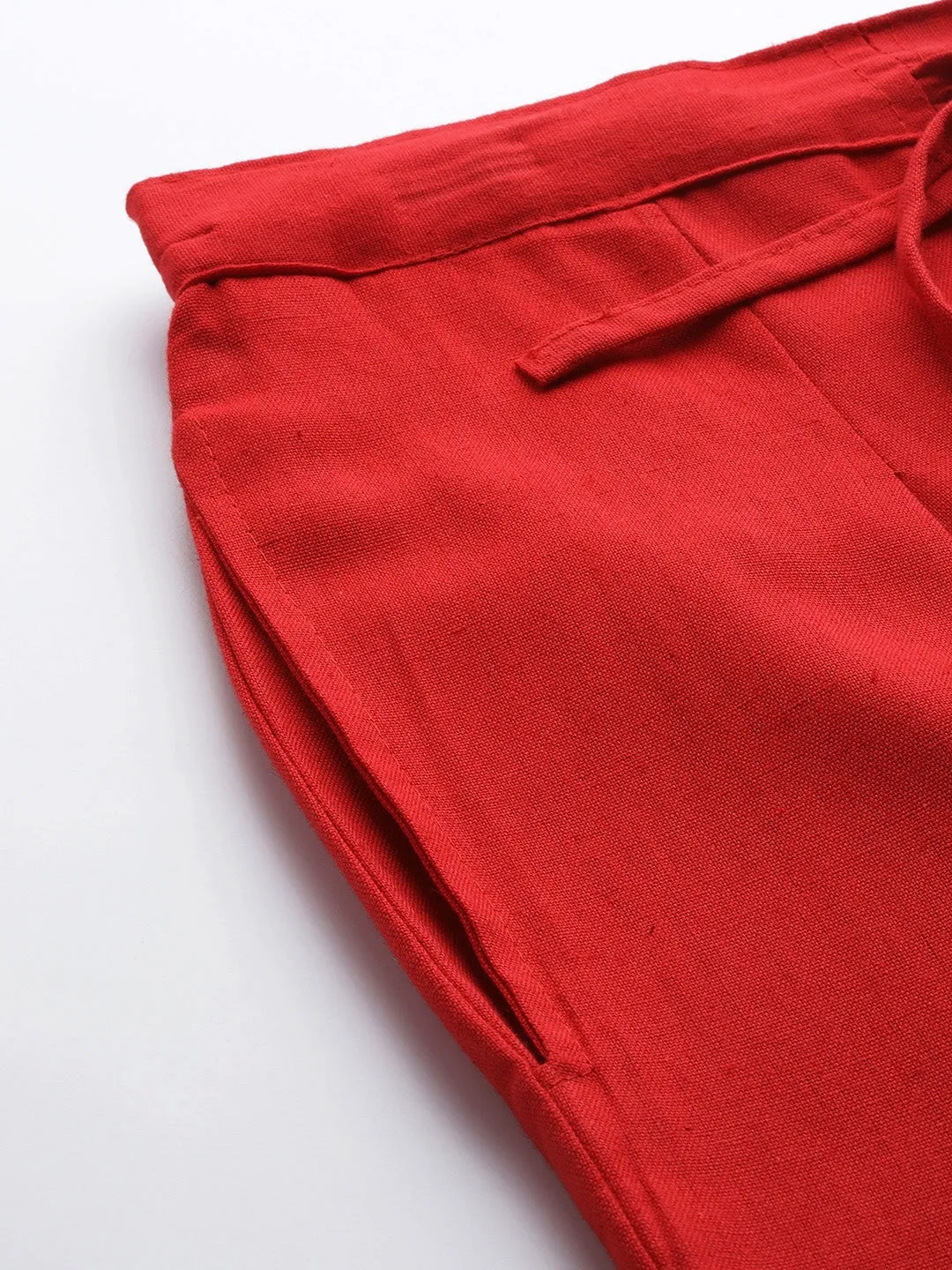 Red Cotton Fit Trousers