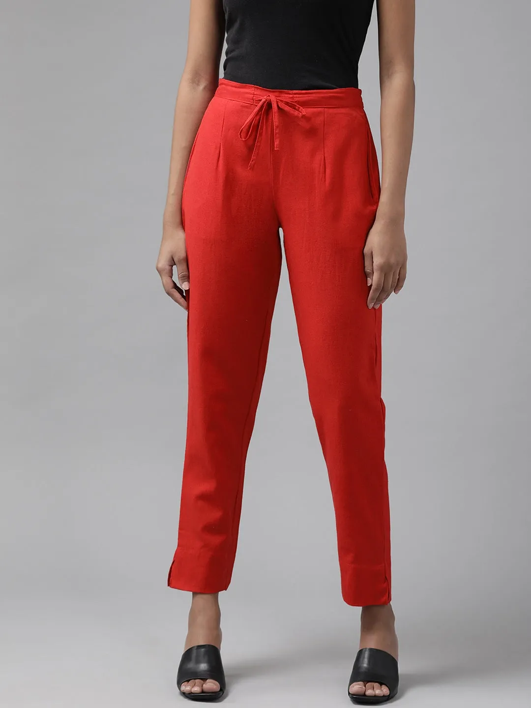 Red Cotton Fit Trousers