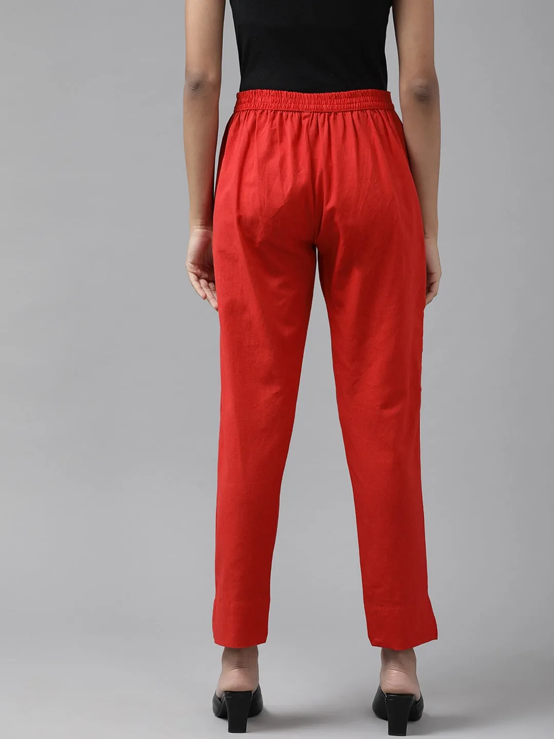 Red Cotton Fit Trousers