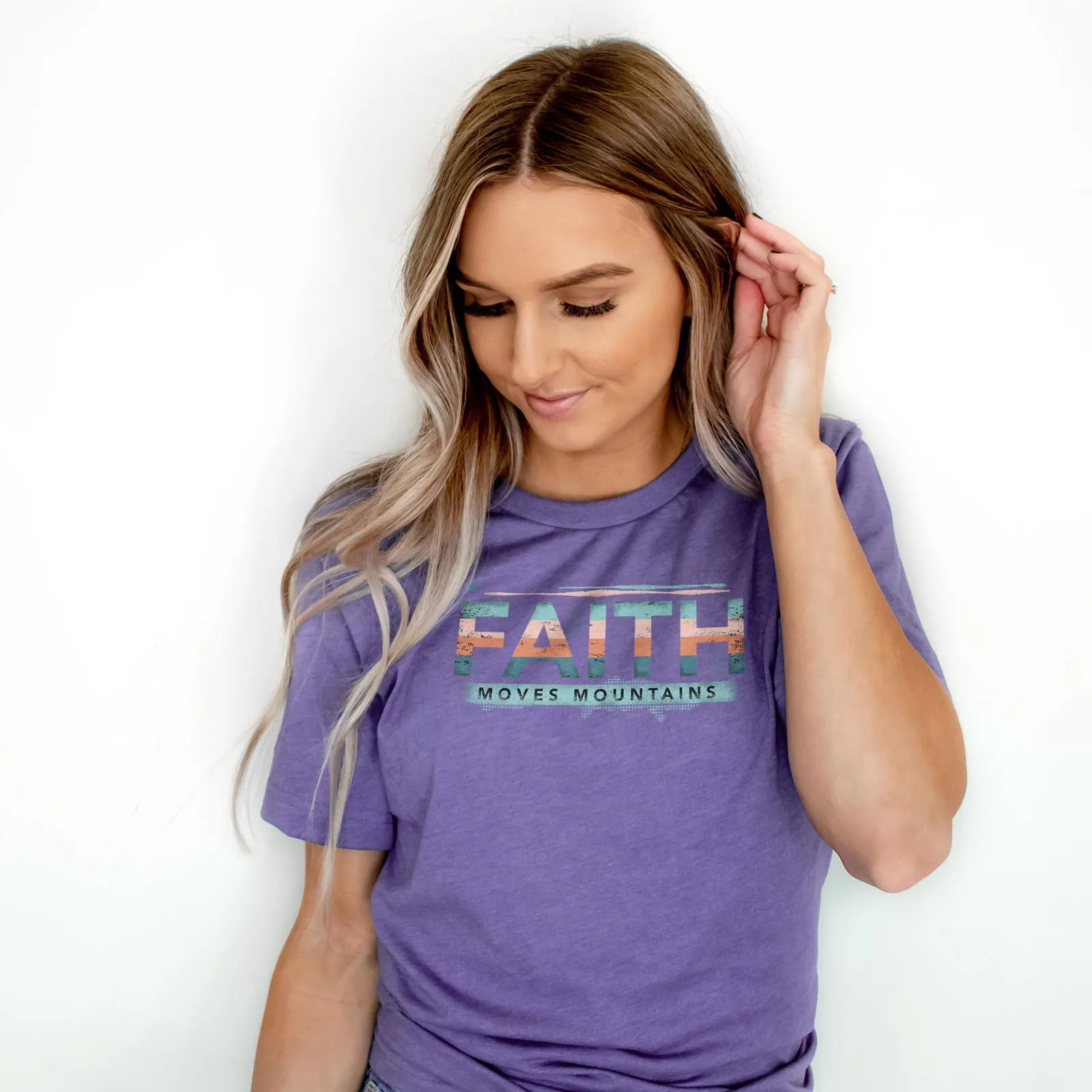 Retro Faith Moves Mountains Tee Shirts For Women - Christian Shirts for Women - Religious Tee Shirts