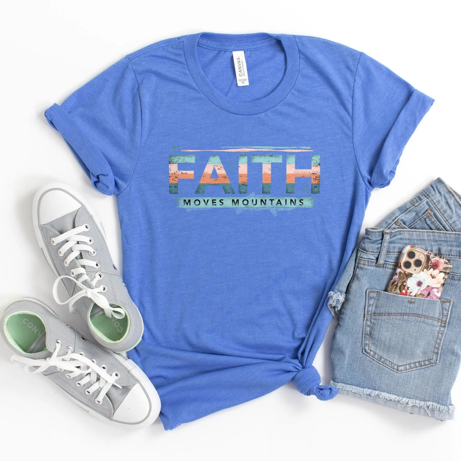 Retro Faith Moves Mountains Tee Shirts For Women - Christian Shirts for Women - Religious Tee Shirts