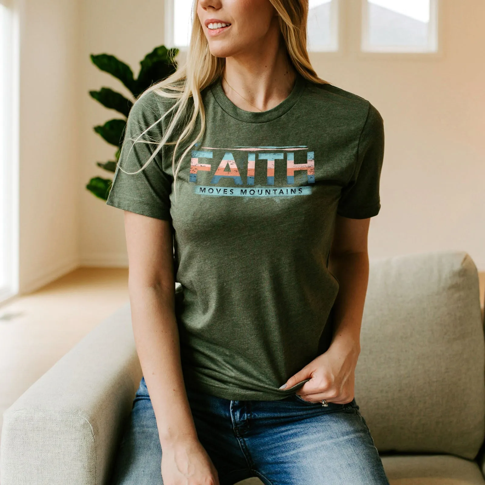 Retro Faith Moves Mountains Tee Shirts For Women - Christian Shirts for Women - Religious Tee Shirts