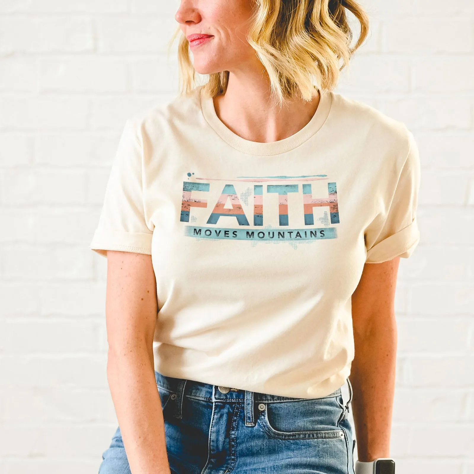 Retro Faith Moves Mountains Tee Shirts For Women - Christian Shirts for Women - Religious Tee Shirts