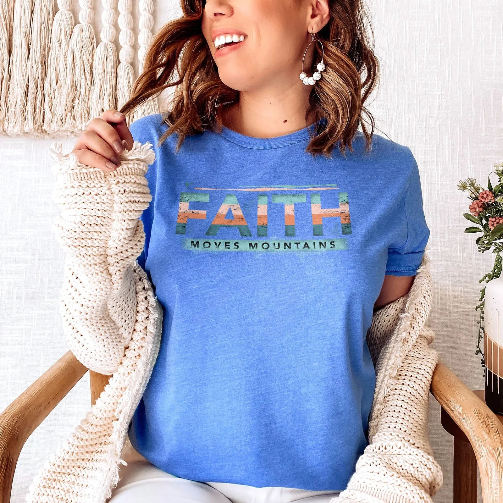 Retro Faith Moves Mountains Tee Shirts For Women - Christian Shirts for Women - Religious Tee Shirts