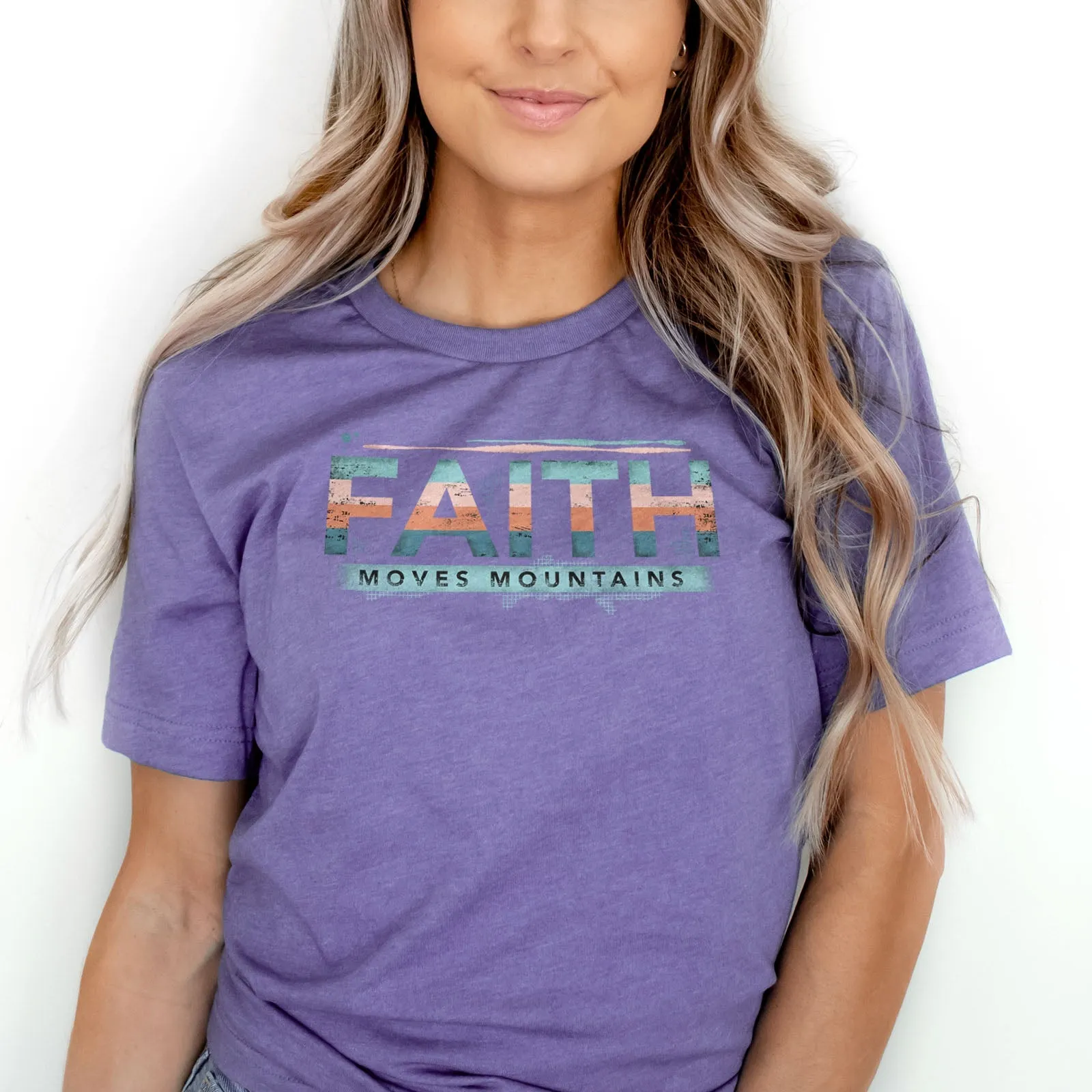 Retro Faith Moves Mountains Tee Shirts For Women - Christian Shirts for Women - Religious Tee Shirts