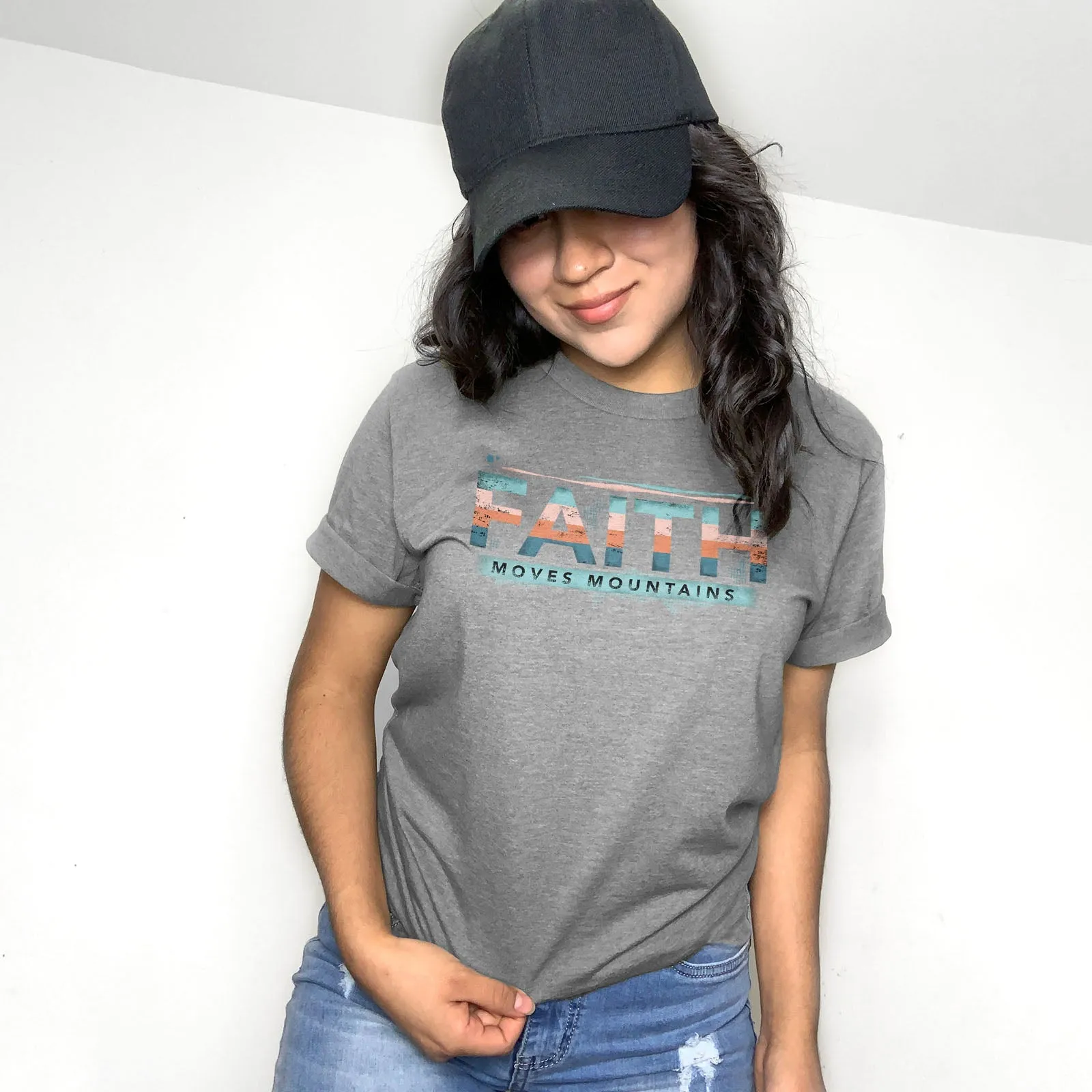 Retro Faith Moves Mountains Tee Shirts For Women - Christian Shirts for Women - Religious Tee Shirts