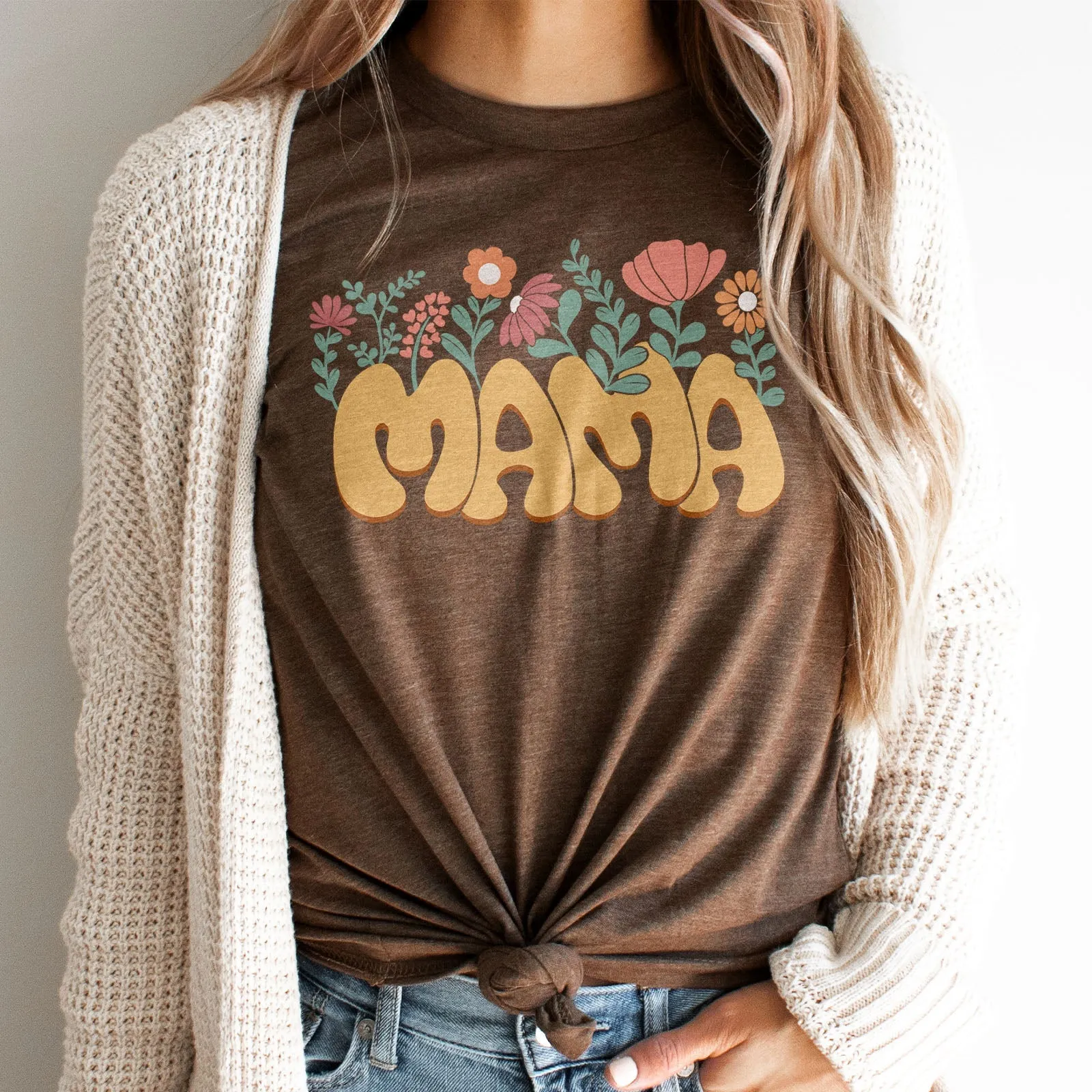 Retro Growing Flowers Mama Tee Shirts For Women - Christian Shirts for Women - Religious Tee Shirts