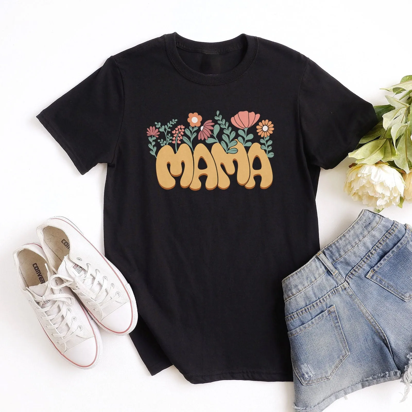 Retro Growing Flowers Mama Tee Shirts For Women - Christian Shirts for Women - Religious Tee Shirts