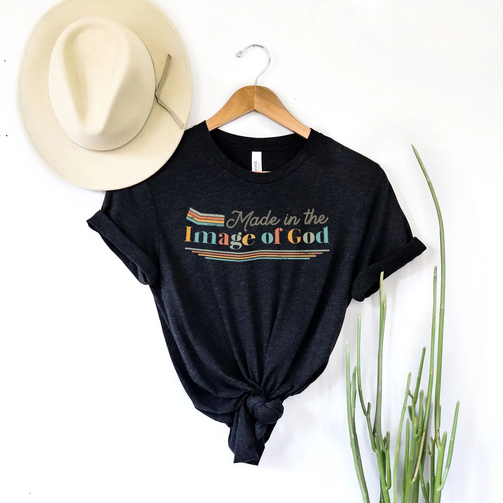 Retro Made in the image of God Tee Shirts For Women - Christian Shirts for Women - Religious Tee Shirts