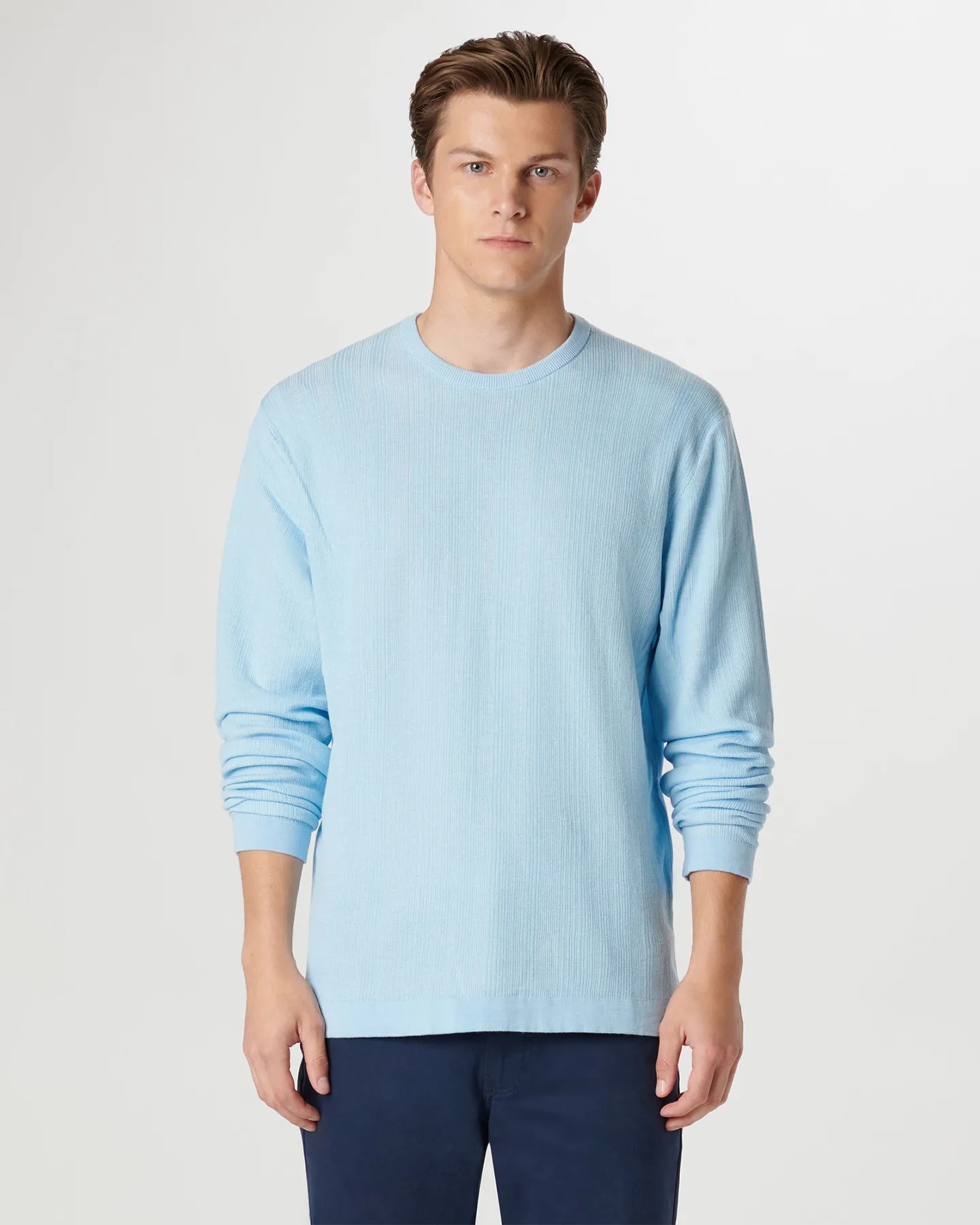 RIBBED COTTON SILK CREW NECK SWEATER - SKY