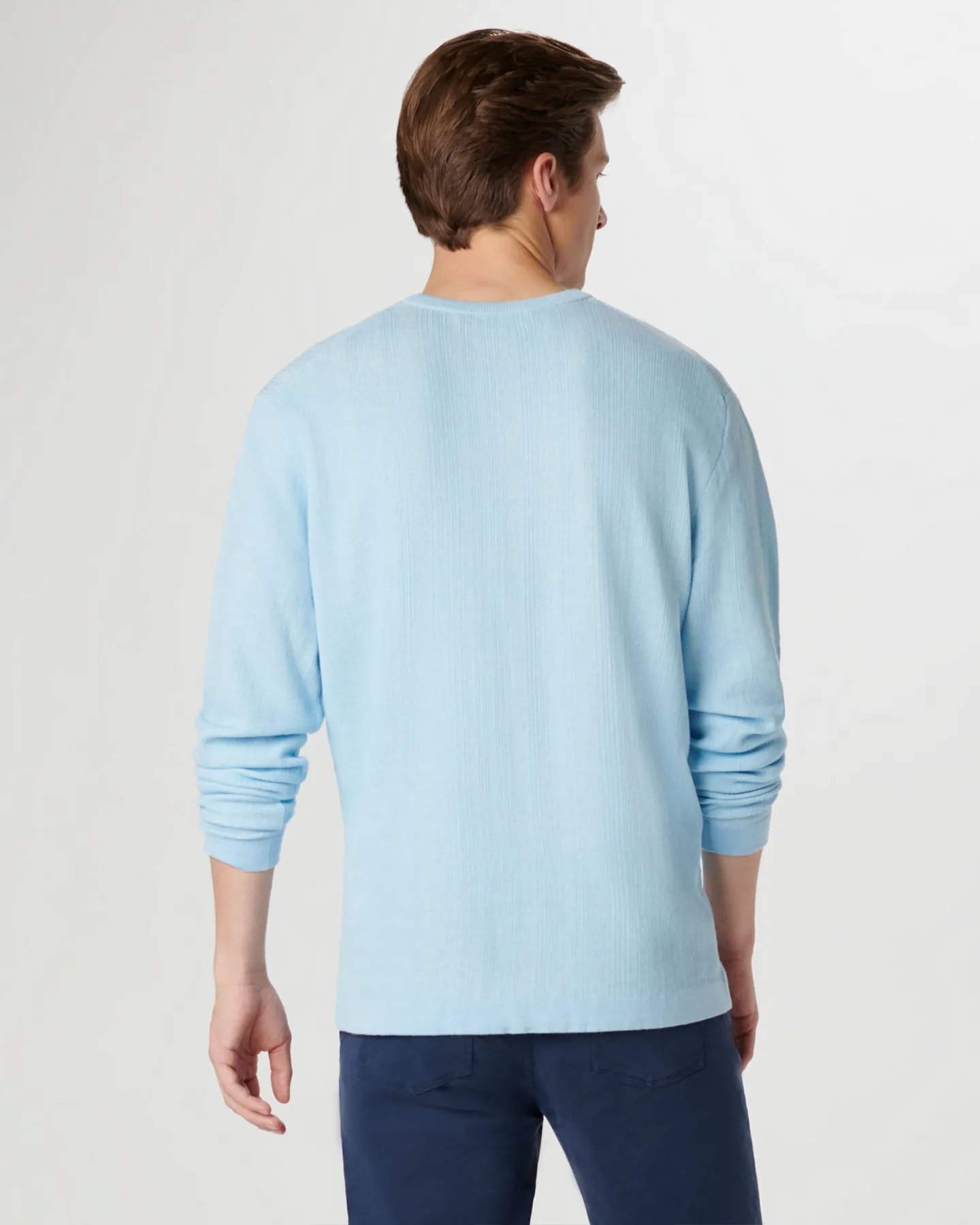 RIBBED COTTON SILK CREW NECK SWEATER - SKY