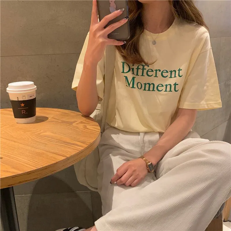 Round Neck Letter Print Pullover Versatile Short Sleeve Tee