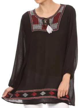 Sakkas Samne Long 3/4 Length Sleeve Embroidered Batik Blouse Tunic Shirt Top