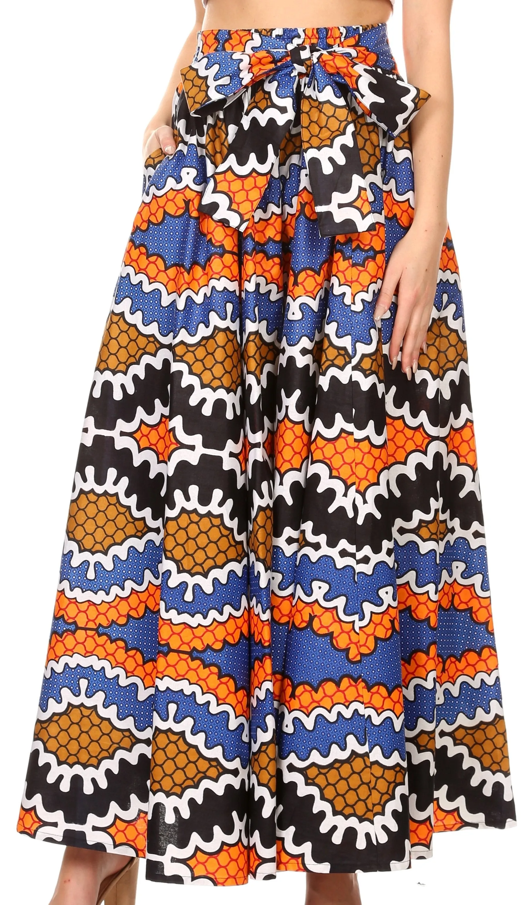 Sakkas Sora Women's Wide Leg Loose African Ankara Print Pants Casual Elastic Waist