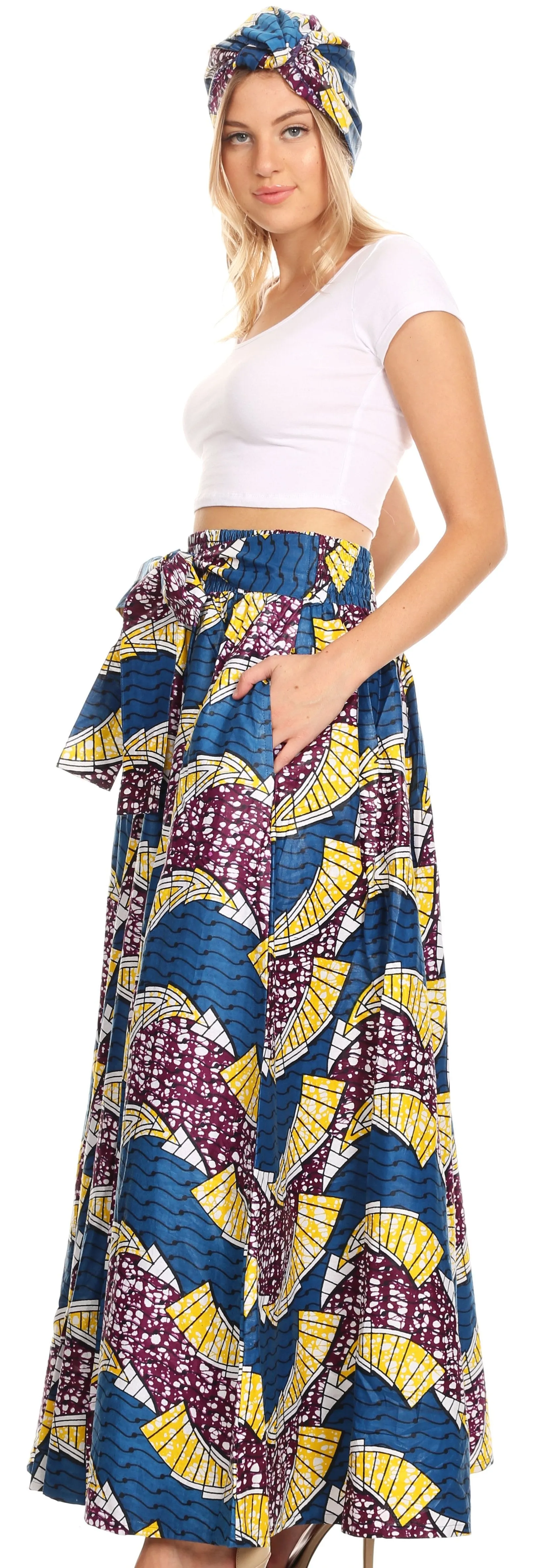 Sakkas Sora Women's Wide Leg Loose African Ankara Print Pants Casual Elastic Waist