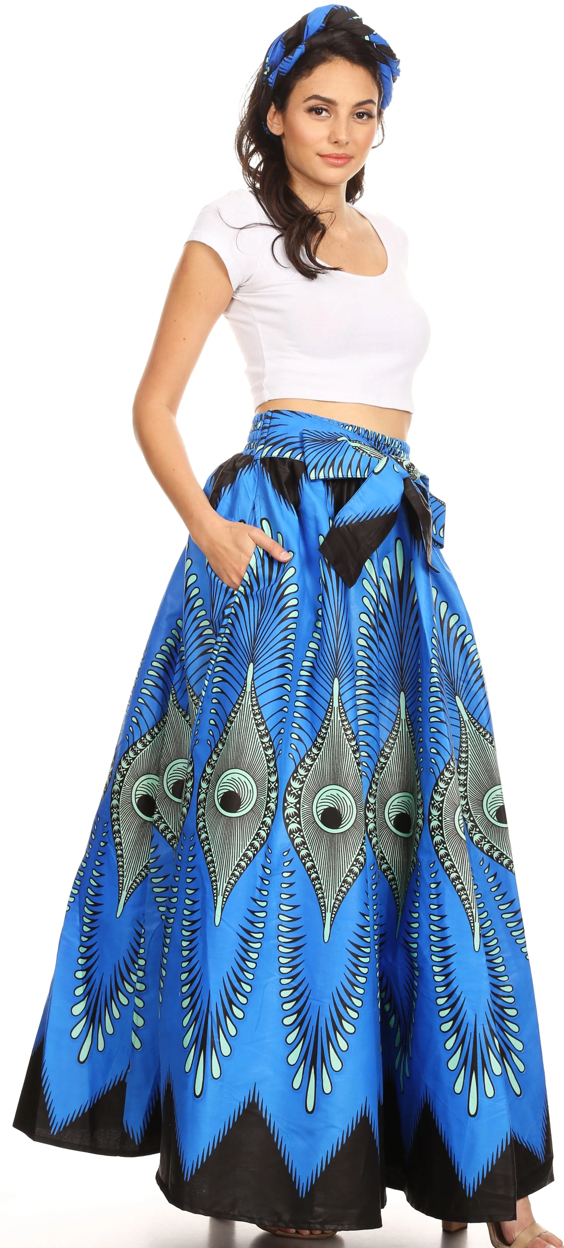 Sakkas Sora Women's Wide Leg Loose African Ankara Print Pants Casual Elastic Waist