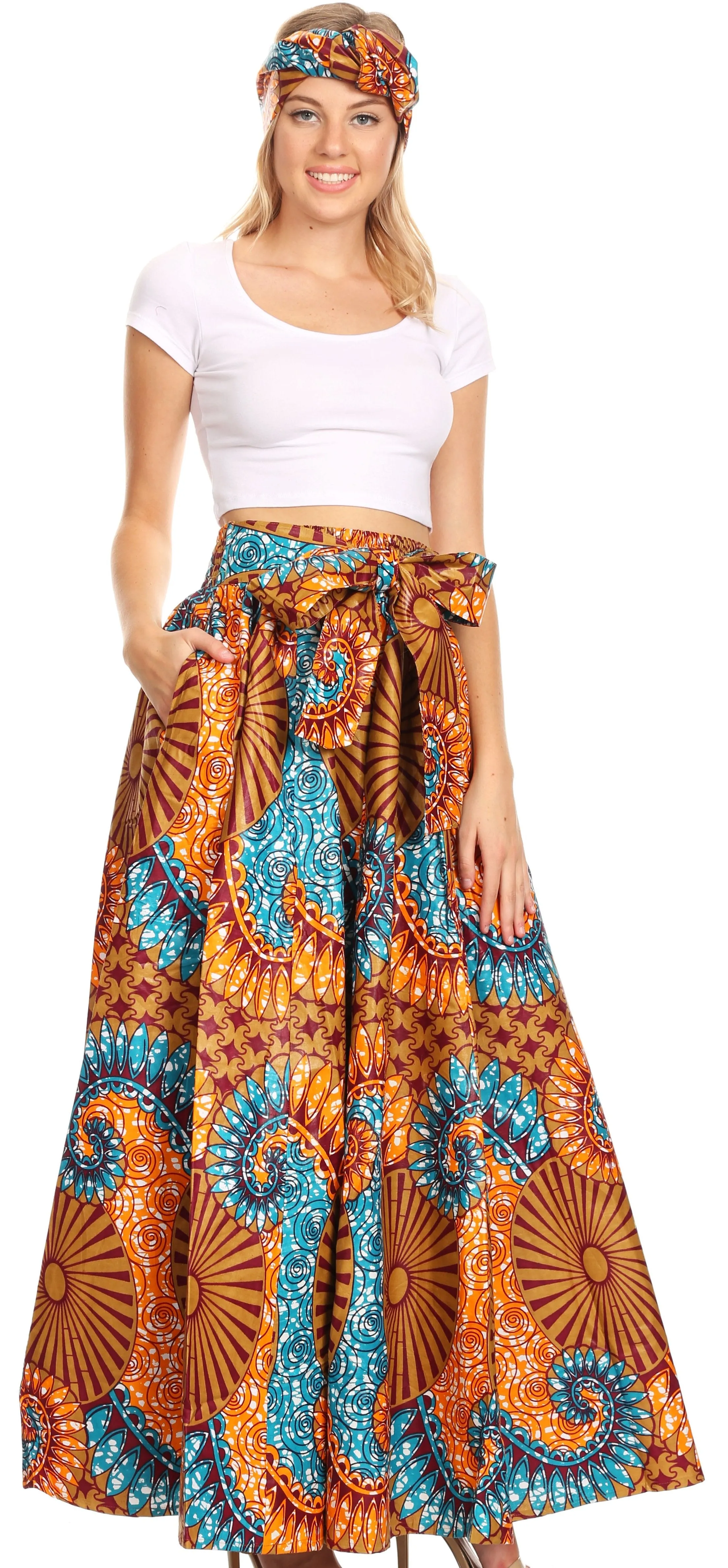 Sakkas Sora Women's Wide Leg Loose African Ankara Print Pants Casual Elastic Waist