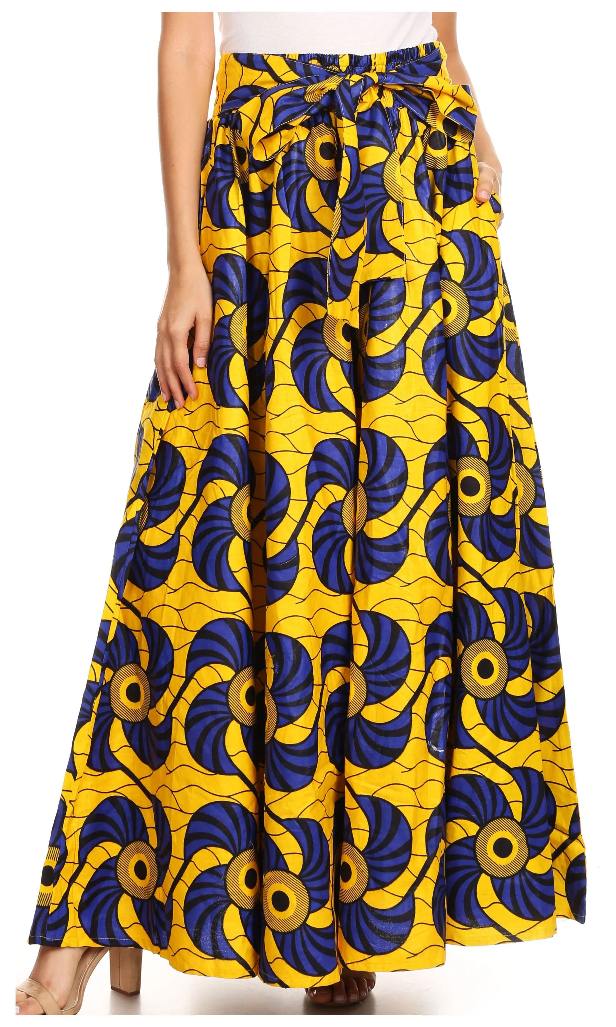 Sakkas Sora Women's Wide Leg Loose African Ankara Print Pants Casual Elastic Waist