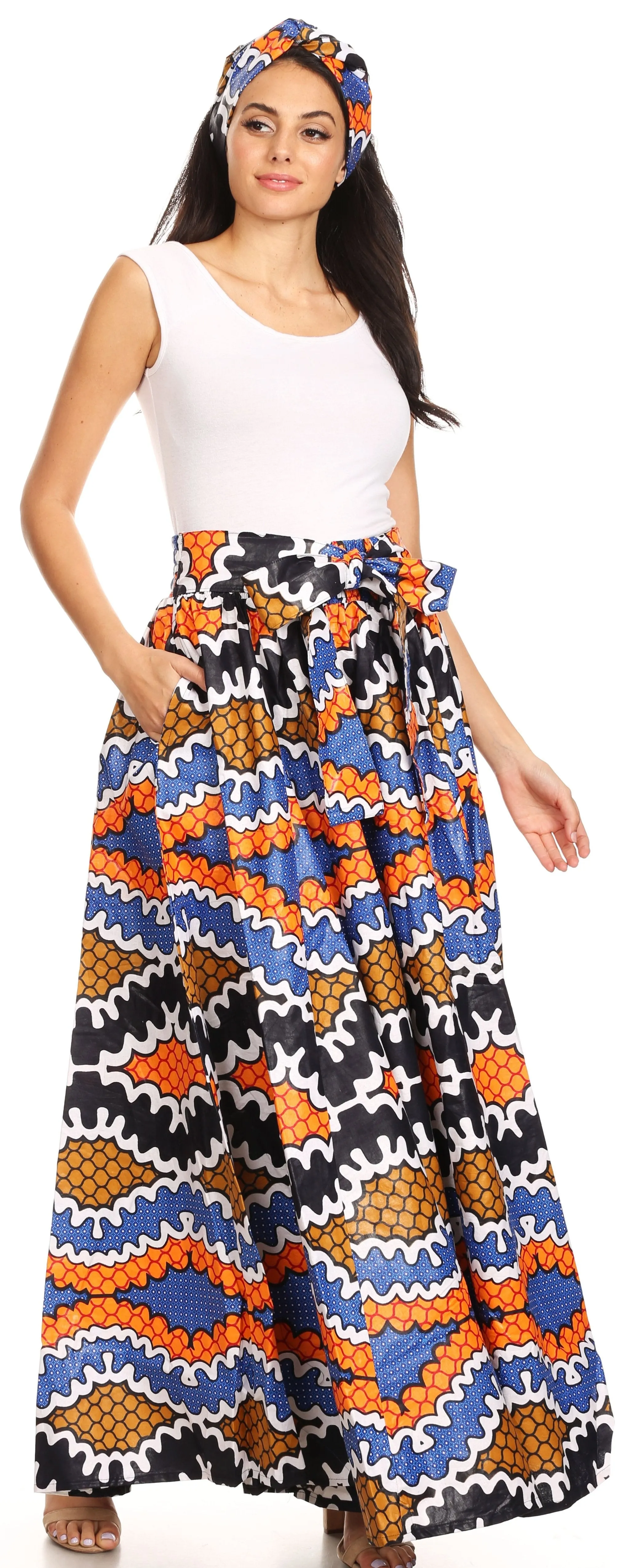 Sakkas Sora Women's Wide Leg Loose African Ankara Print Pants Casual Elastic Waist