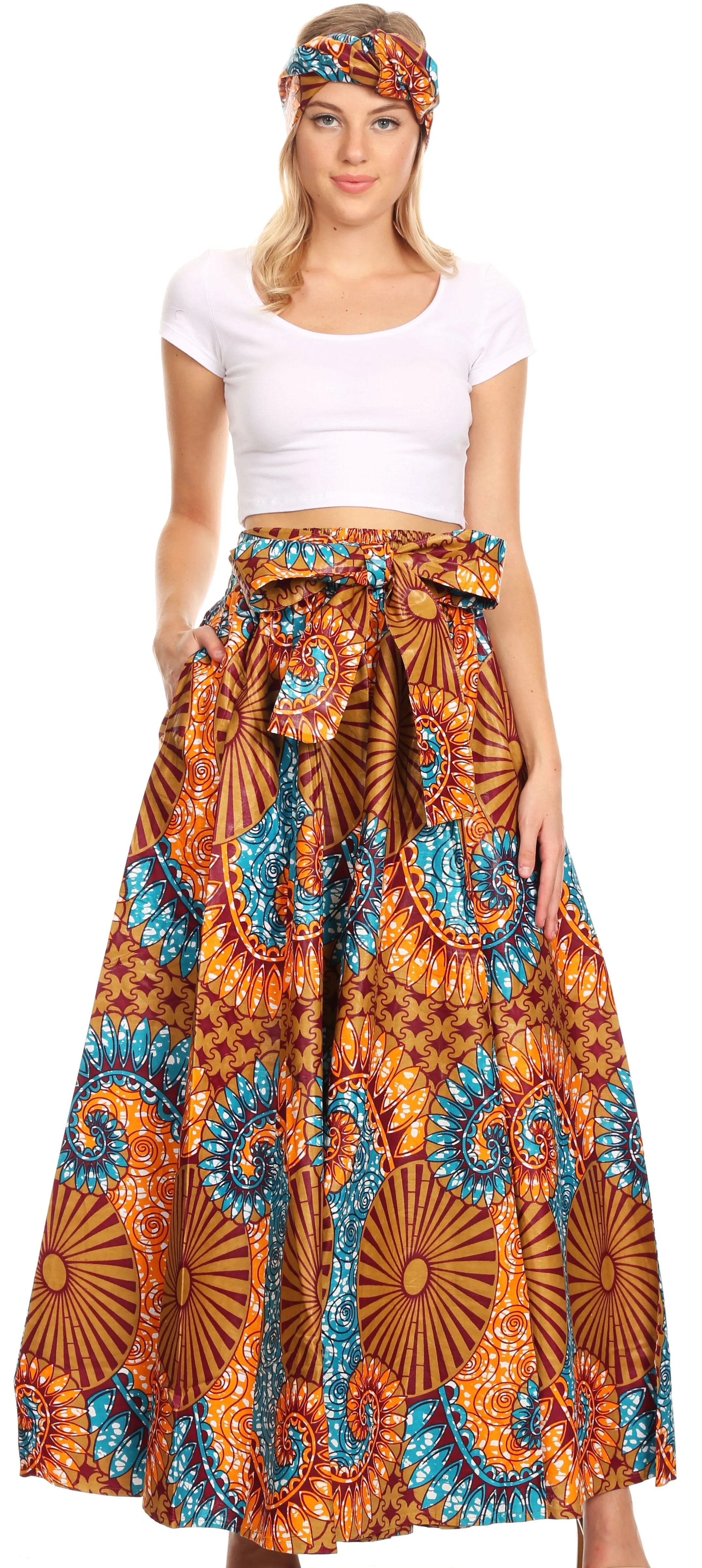 Sakkas Sora Women's Wide Leg Loose African Ankara Print Pants Casual Elastic Waist