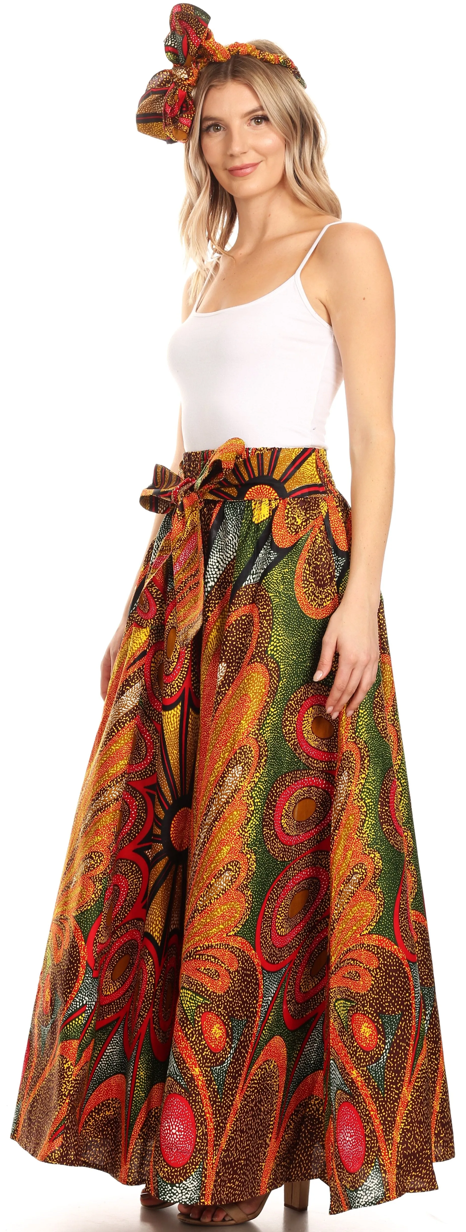 Sakkas Sora Women's Wide Leg Loose African Ankara Print Pants Casual Elastic Waist