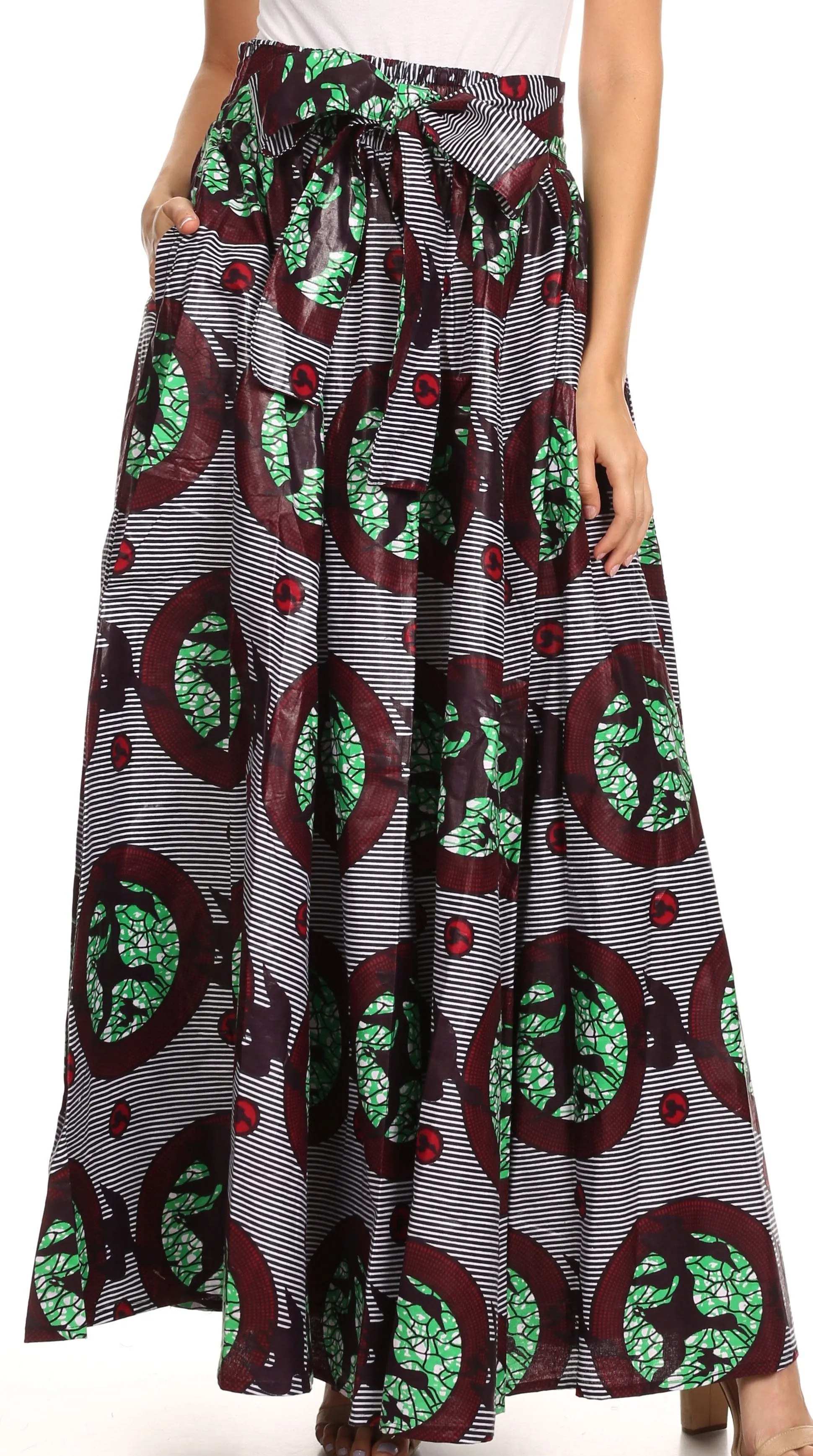 Sakkas Sora Women's Wide Leg Loose African Ankara Print Pants Casual Elastic Waist