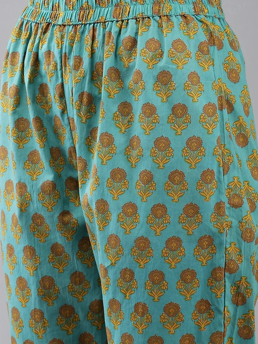 Sea Green Printed Cotton Dupatta Set