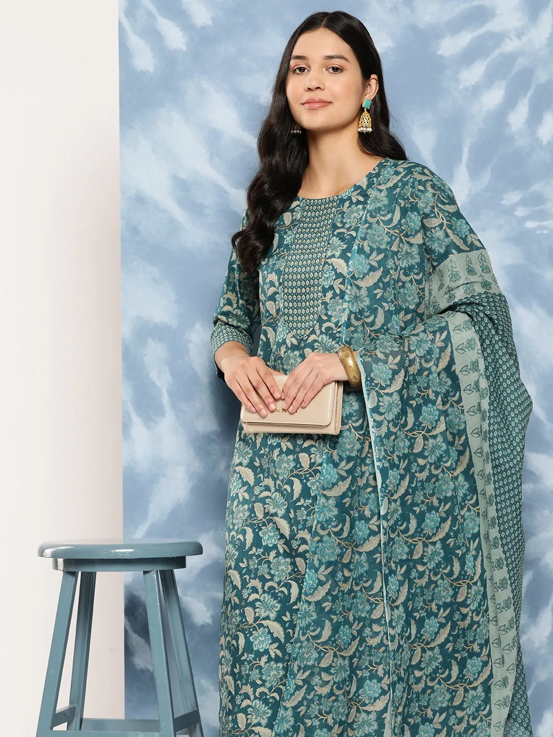 Sequinned Cotton Kurta Dupatta Set