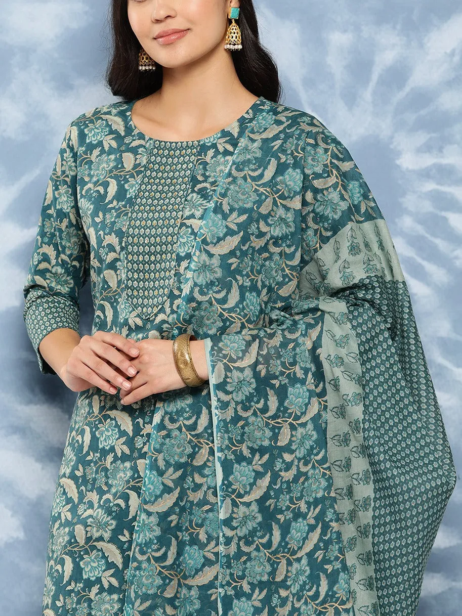 Sequinned Cotton Kurta Dupatta Set