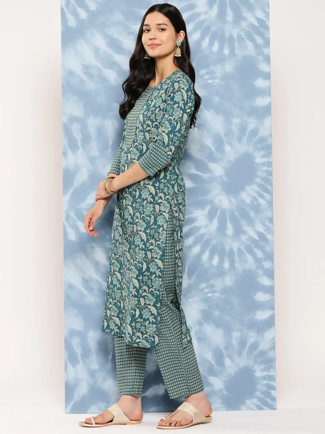 Sequinned Cotton Kurta Dupatta Set