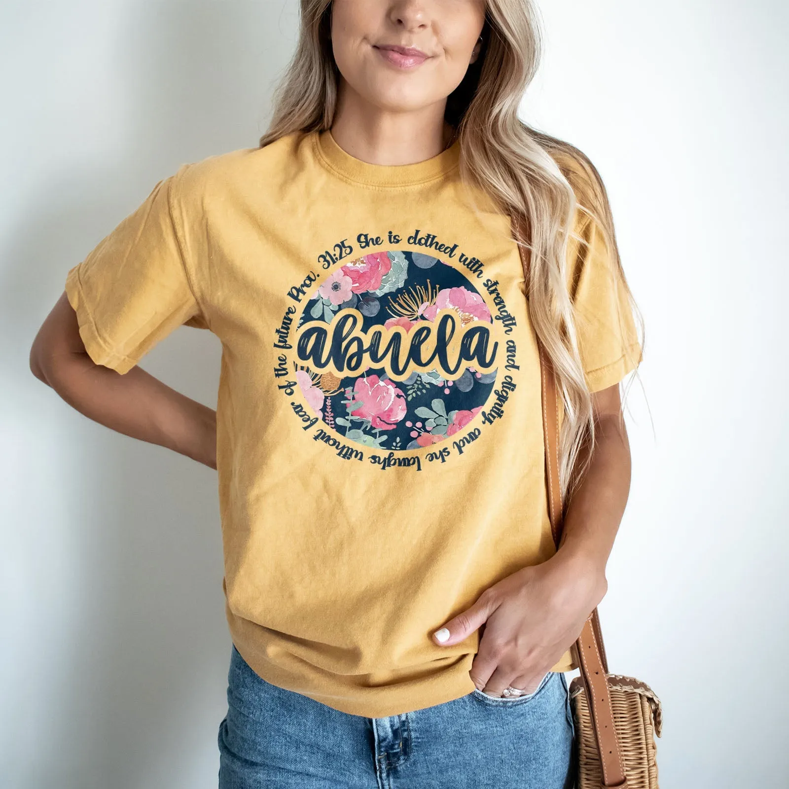 She Is Clothed With Strength Abuela Tee Shirts For Women - Christian Shirts for Women - Religious Tee Shirts