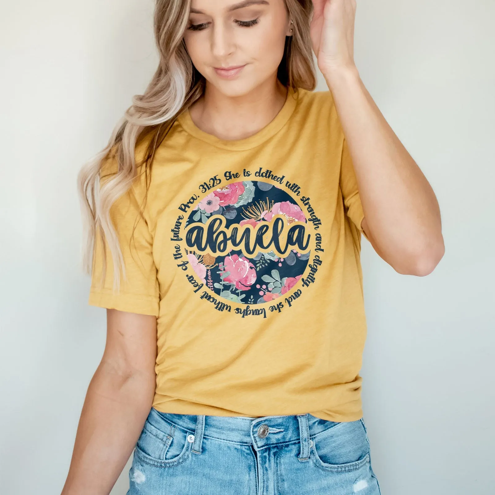 She Is Clothed With Strength Abuela Tee Shirts For Women - Christian Shirts for Women - Religious Tee Shirts