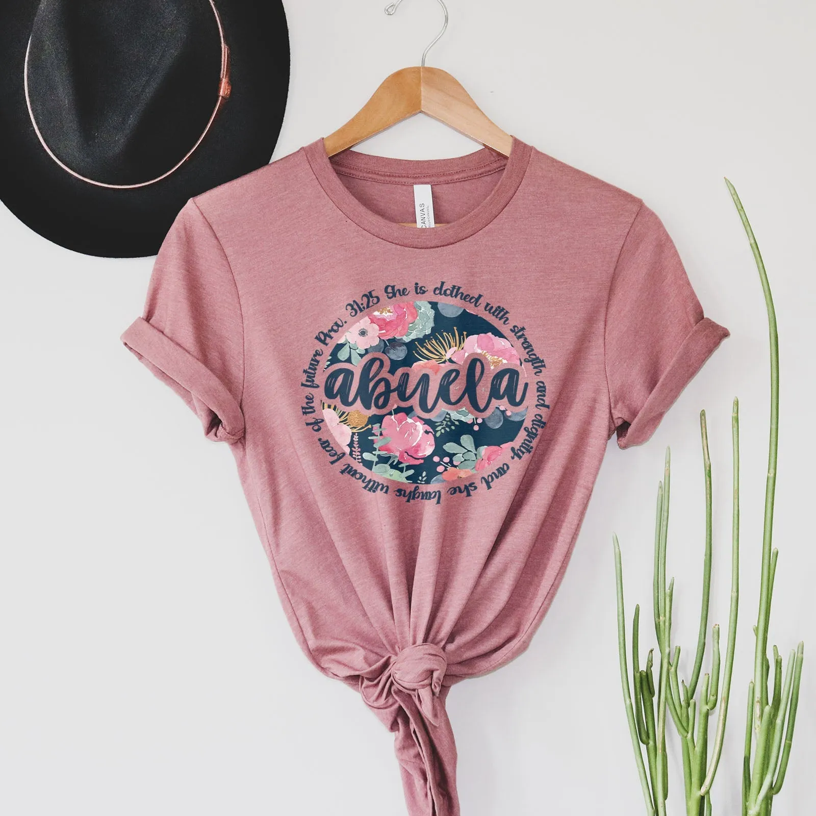 She Is Clothed With Strength Abuela Tee Shirts For Women - Christian Shirts for Women - Religious Tee Shirts