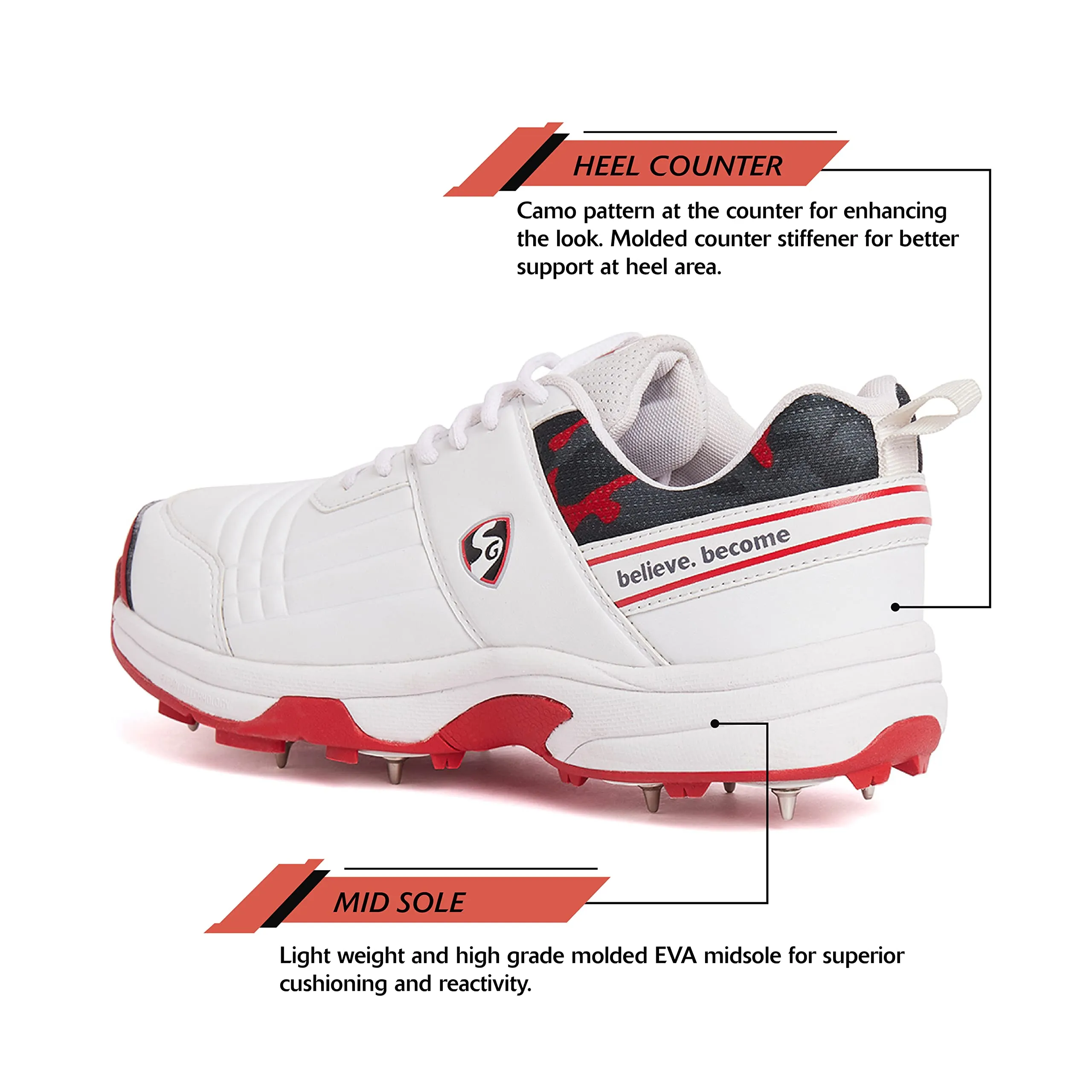 Shoe Cricket Men Savage Spikes 1 0 Wht/Red/Grey