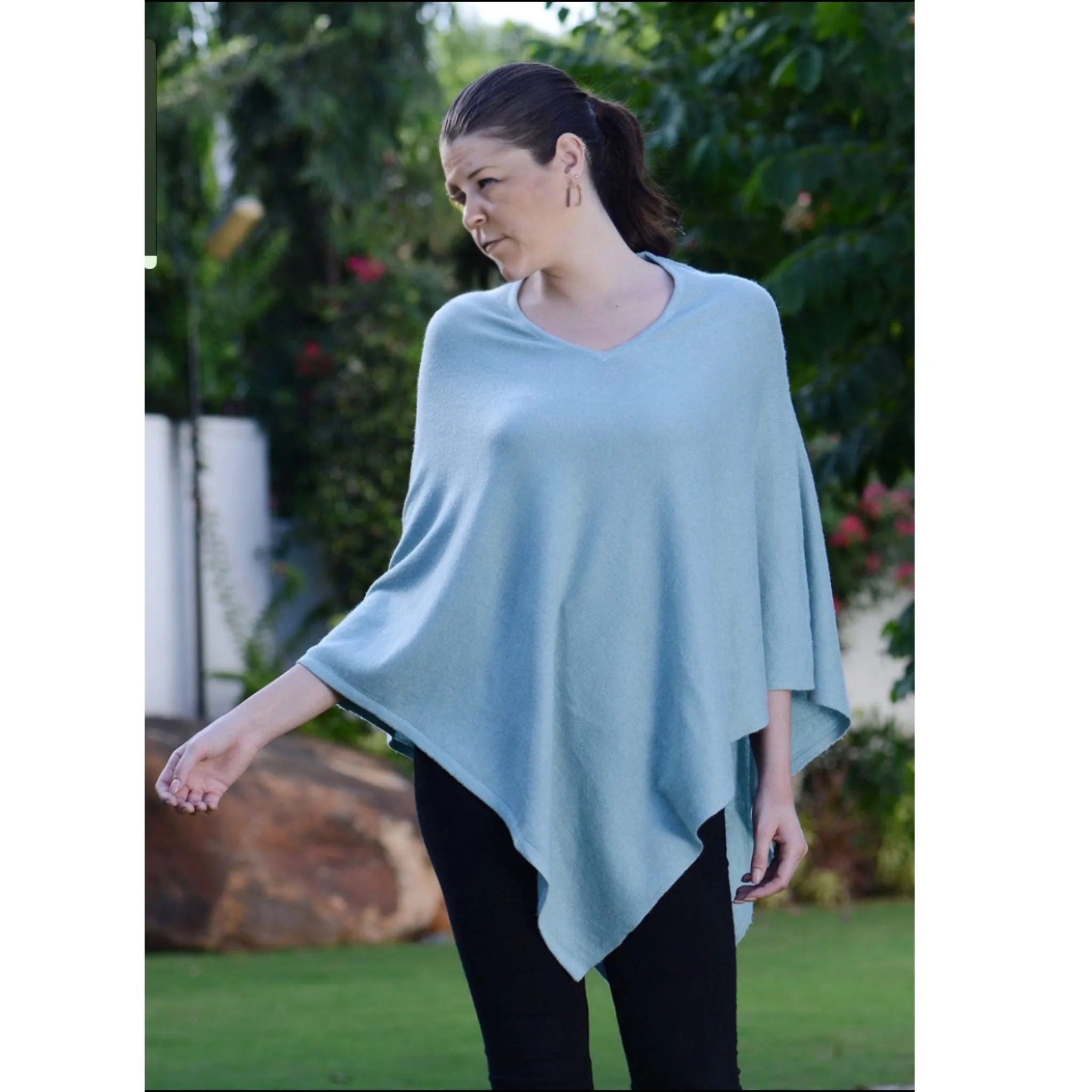 Sky Blue Julian 100% Cashmere Poncho