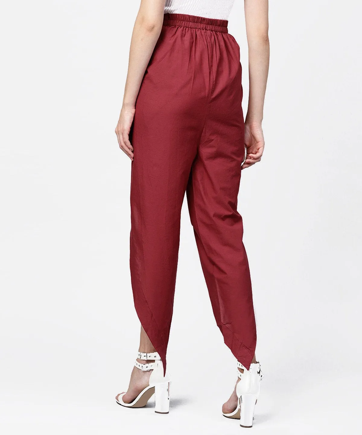 Solid Wine Ankle Length Cotton Tulip Pant