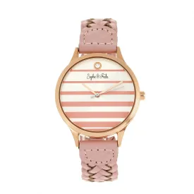 Sophie & Freda Tucson Leather-Band Watch w/Swarovski Crystals - Rose Gold/Pink