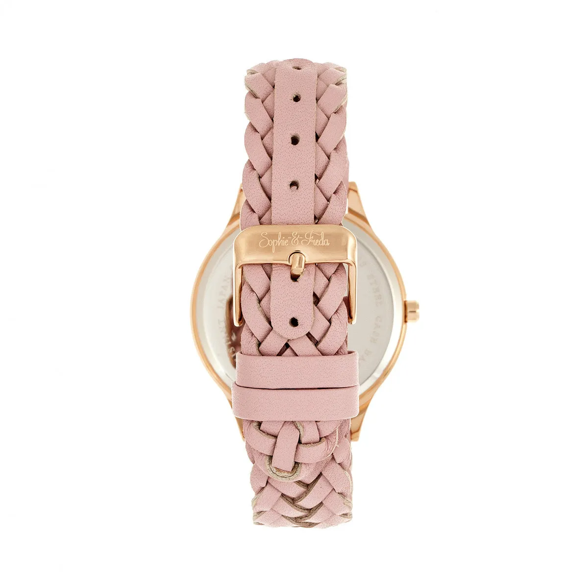 Sophie & Freda Tucson Leather-Band Watch w/Swarovski Crystals - Rose Gold/Pink