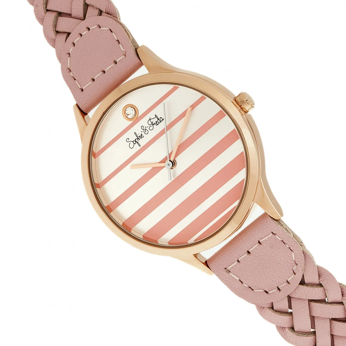 Sophie & Freda Tucson Leather-Band Watch w/Swarovski Crystals - Rose Gold/Pink