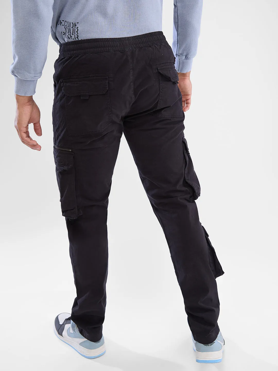 Spykar Jet Black Mid Rise Cargo For Men